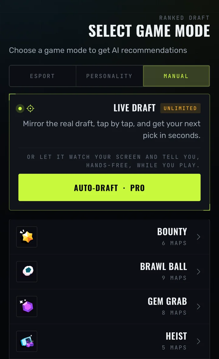 Mode select with Live Draft and Auto-Draft